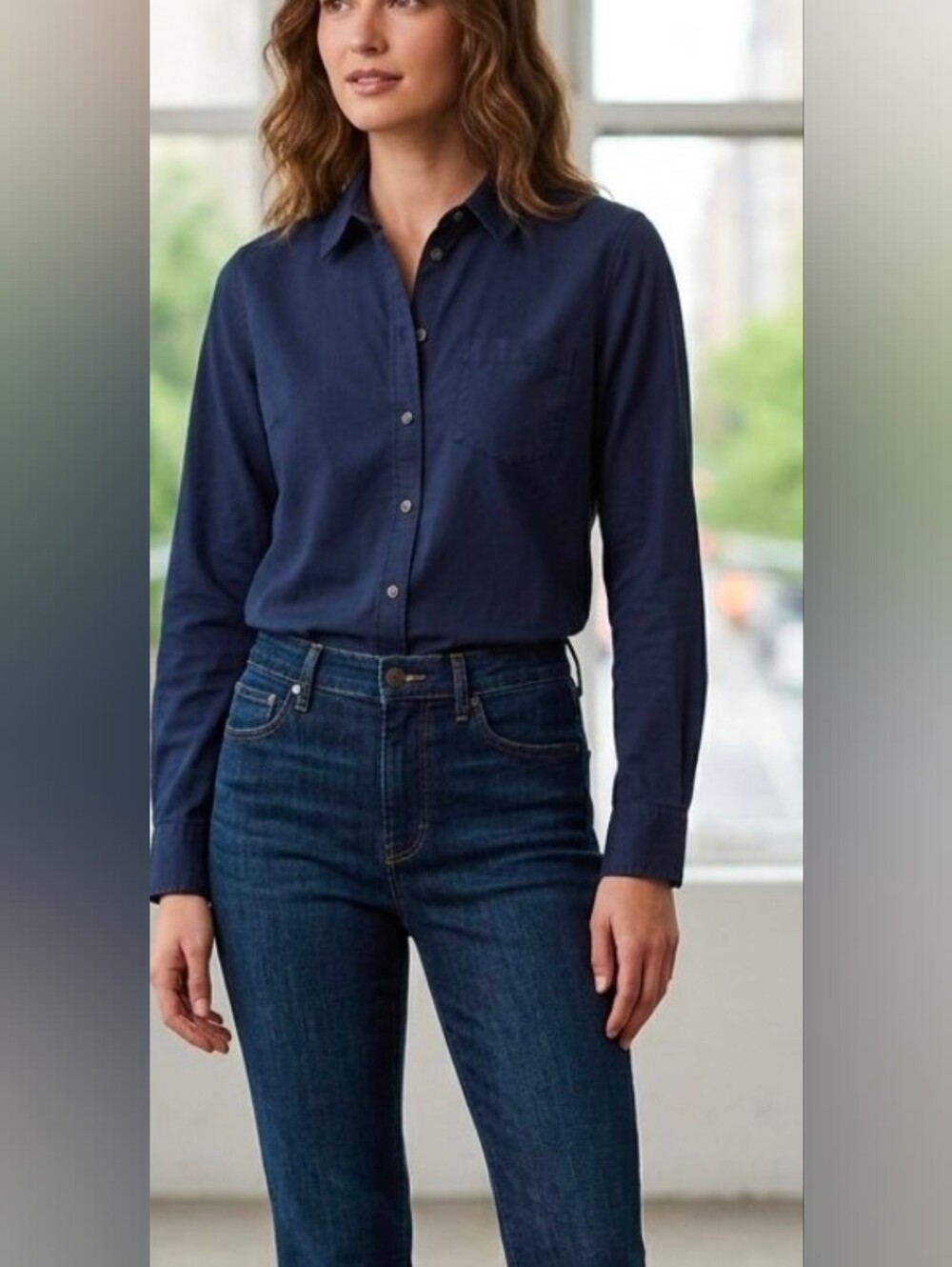 Banana Republic Navy Blue Cotton Button-Up Shirt - Size S